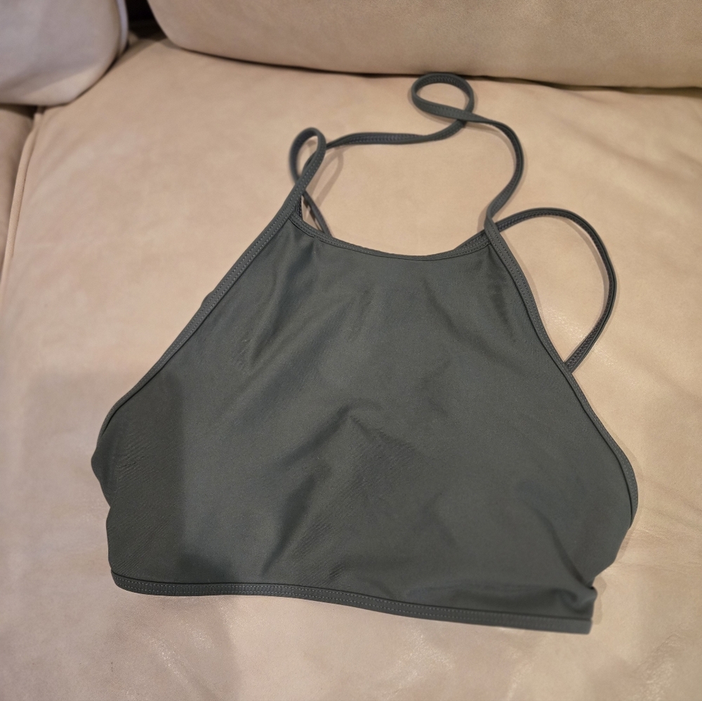 Aerie Bralette Crop Sz Medium Olive Green String Tie Padded